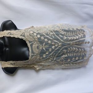 It's Pink Cream/gold Sleeveless Embroidered Tank, Sheer, Feminine. Boho ,Y2K